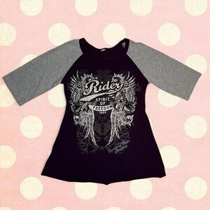 Girls' Black & Gray 'Rider' Graphic Raglan Tee